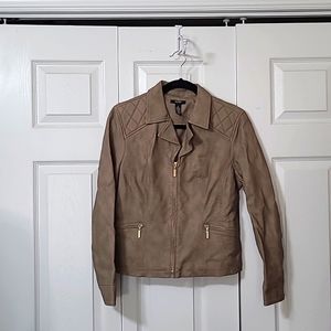 Alfani Tan Faux Leather Jacket,  Zip-Up Closure, Petite Medium, EUC